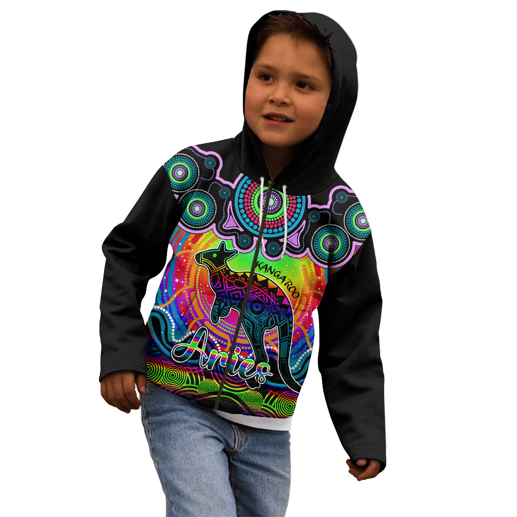 personalised-australia-aries-kangaroo-zodiac-kid-hoodie-auz-astrology-aboriginal-rainbow