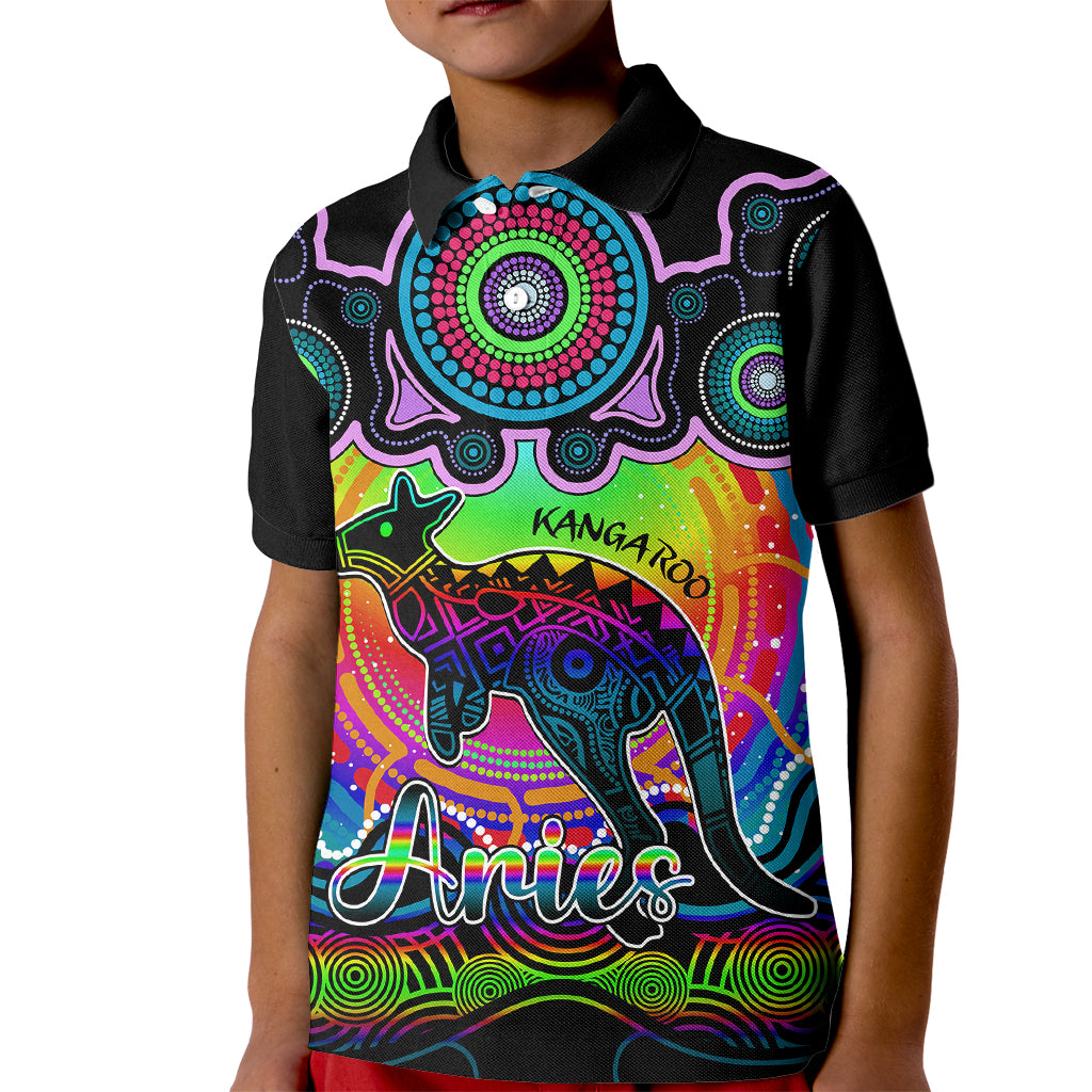 personalised-australia-aries-kangaroo-zodiac-kid-polo-shirt-auz-astrology-aboriginal-rainbow