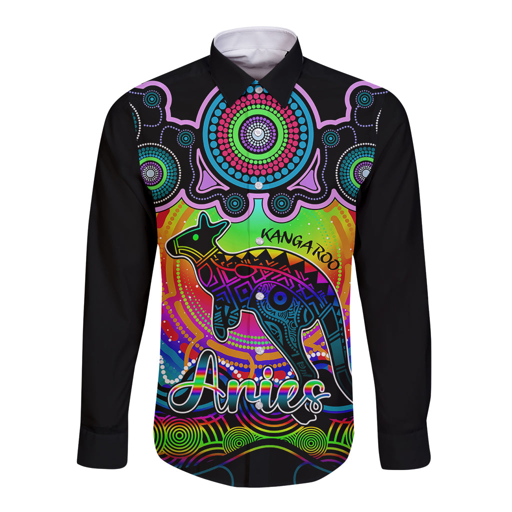 personalised-australia-aries-kangaroo-zodiac-long-sleeve-button-shirt-auz-astrology-aboriginal-rainbow