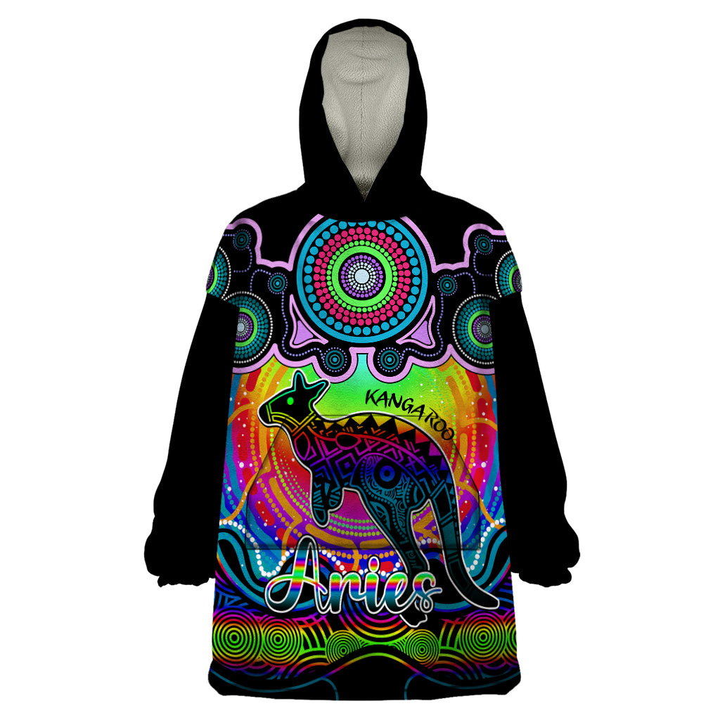 personalised-australia-aries-kangaroo-zodiac-wearable-blanket-hoodie-auz-astrology-aboriginal-rainbow