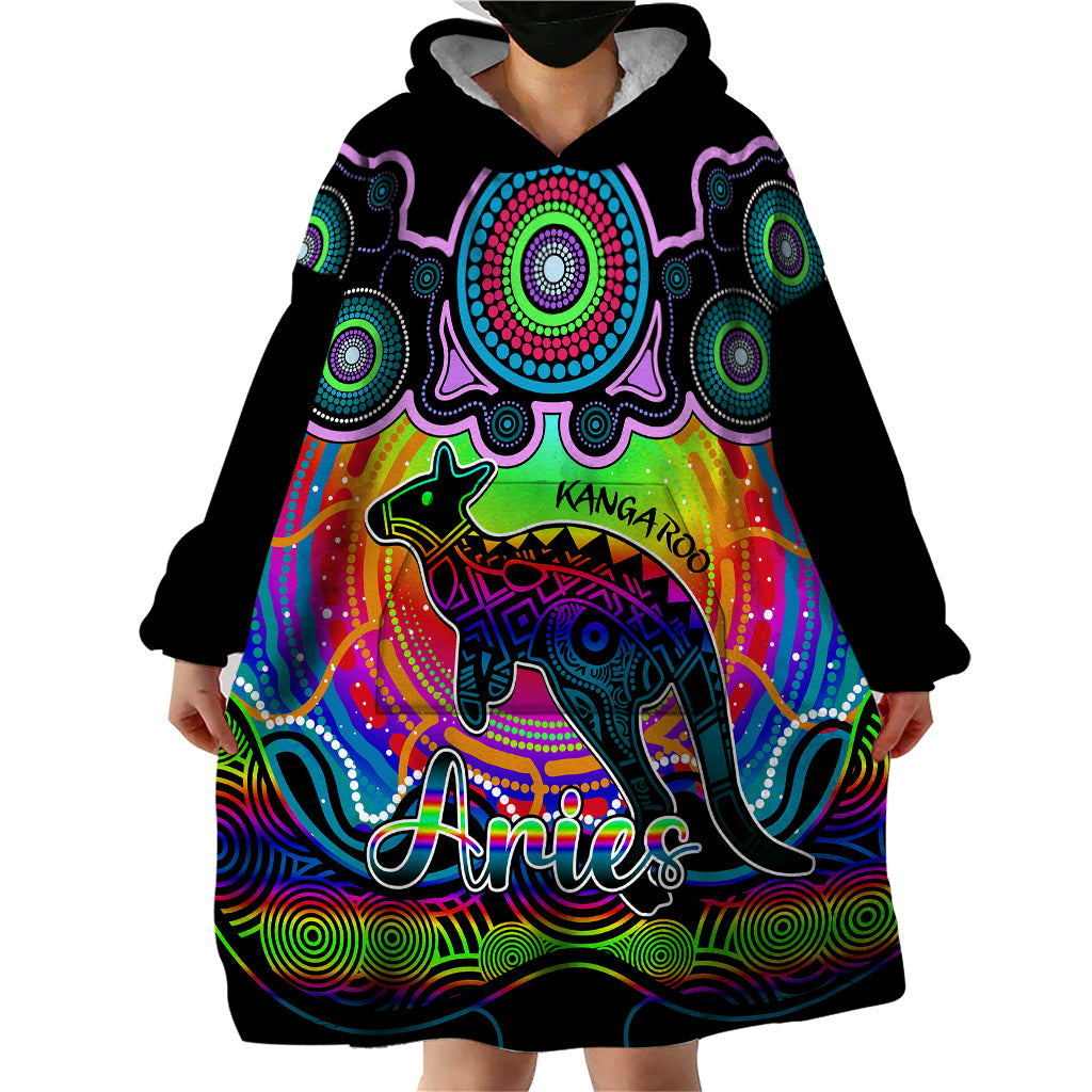 personalised-australia-aries-kangaroo-zodiac-wearable-blanket-hoodie-auz-astrology-aboriginal-rainbow