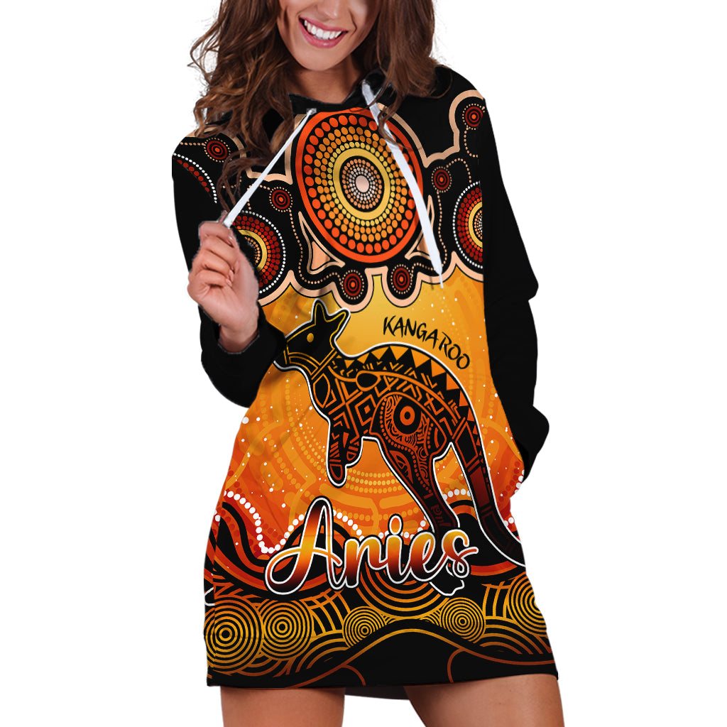 personalised-australia-aries-kangaroo-zodiac-hoodie-dress-auz-astrology-aboriginal-red