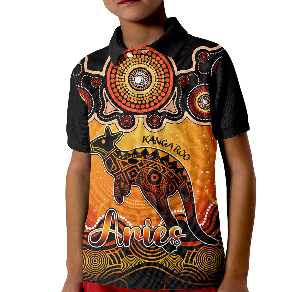 personalised-australia-aries-kangaroo-zodiac-kid-polo-shirt-auz-astrology-aboriginal-red