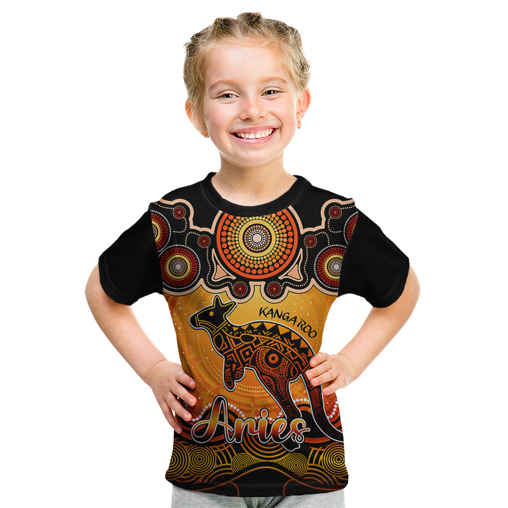 personalised-australia-aries-kangaroo-zodiac-kid-t-shirt-auz-astrology-aboriginal-red