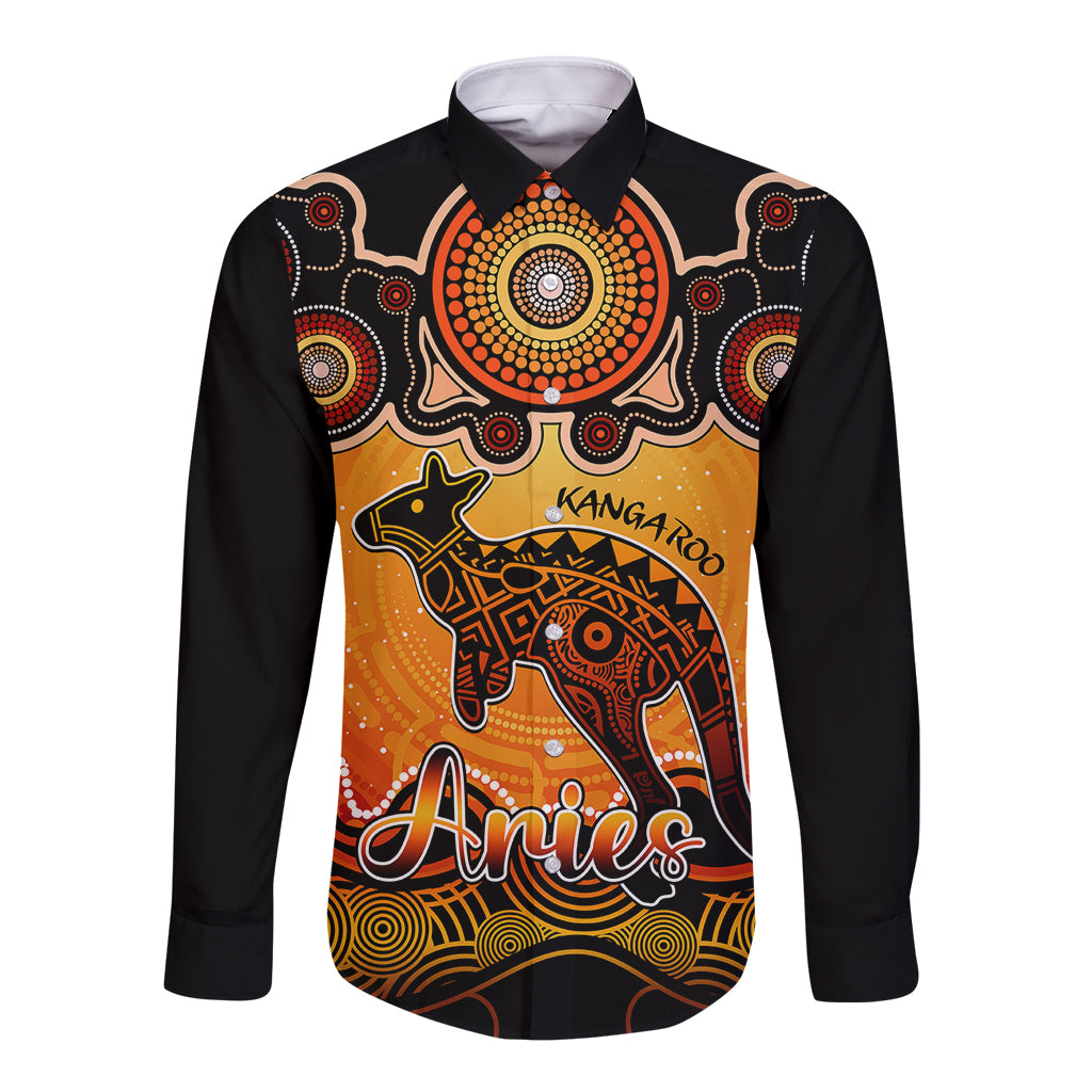 personalised-australia-aries-kangaroo-zodiac-long-sleeve-button-shirt-auz-astrology-aboriginal-red