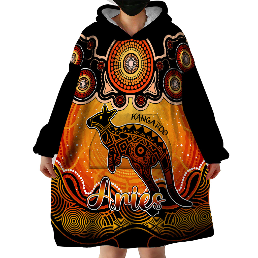 personalised-australia-aries-kangaroo-zodiac-wearable-blanket-hoodie-auz-astrology-aboriginal-red