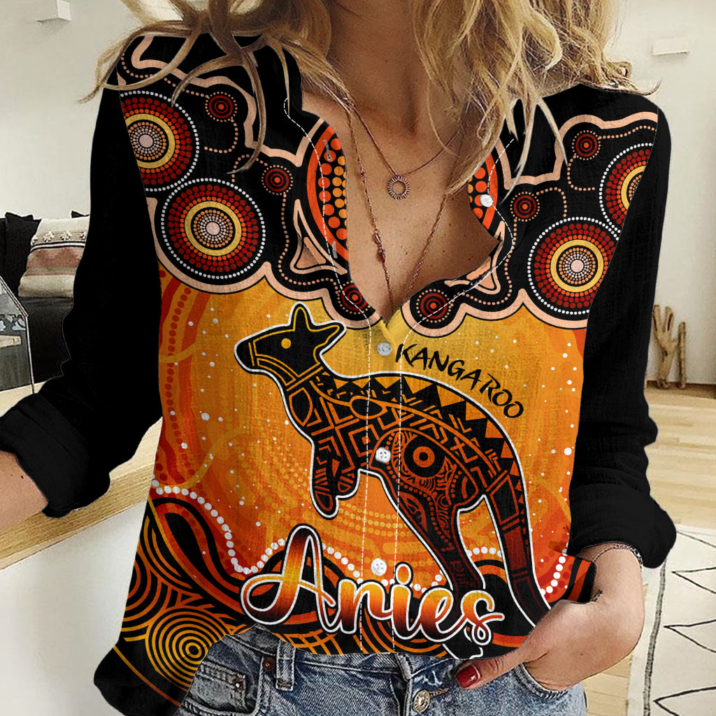 Personalised Australia Aries Kangaroo Zodiac Women Casual Shirt Auz Astrology Aboriginal - Red LT9