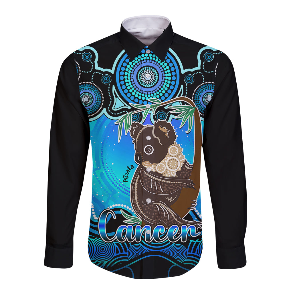 personalised-australia-cancer-koala-zodiac-long-sleeve-button-shirt-auz-astrology-aboriginal-aqua