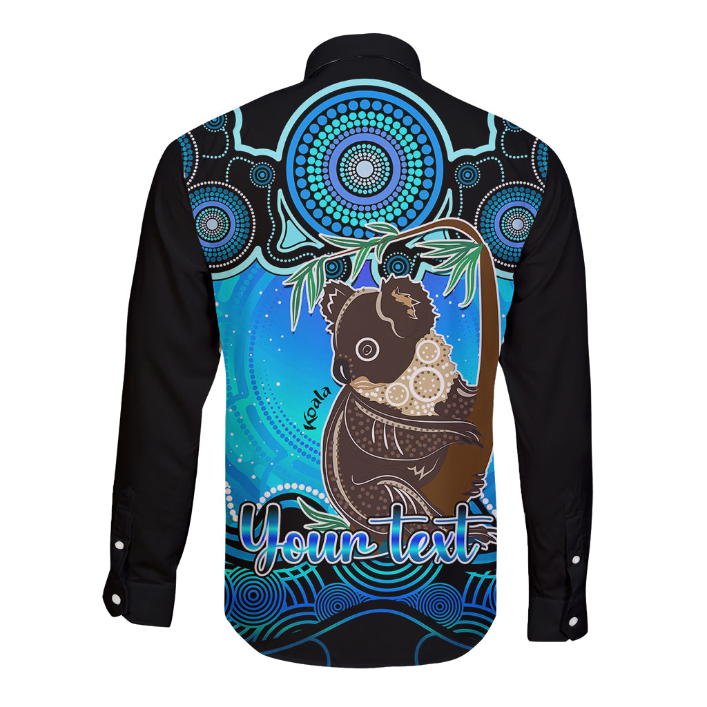 personalised-australia-cancer-koala-zodiac-long-sleeve-button-shirt-auz-astrology-aboriginal-aqua