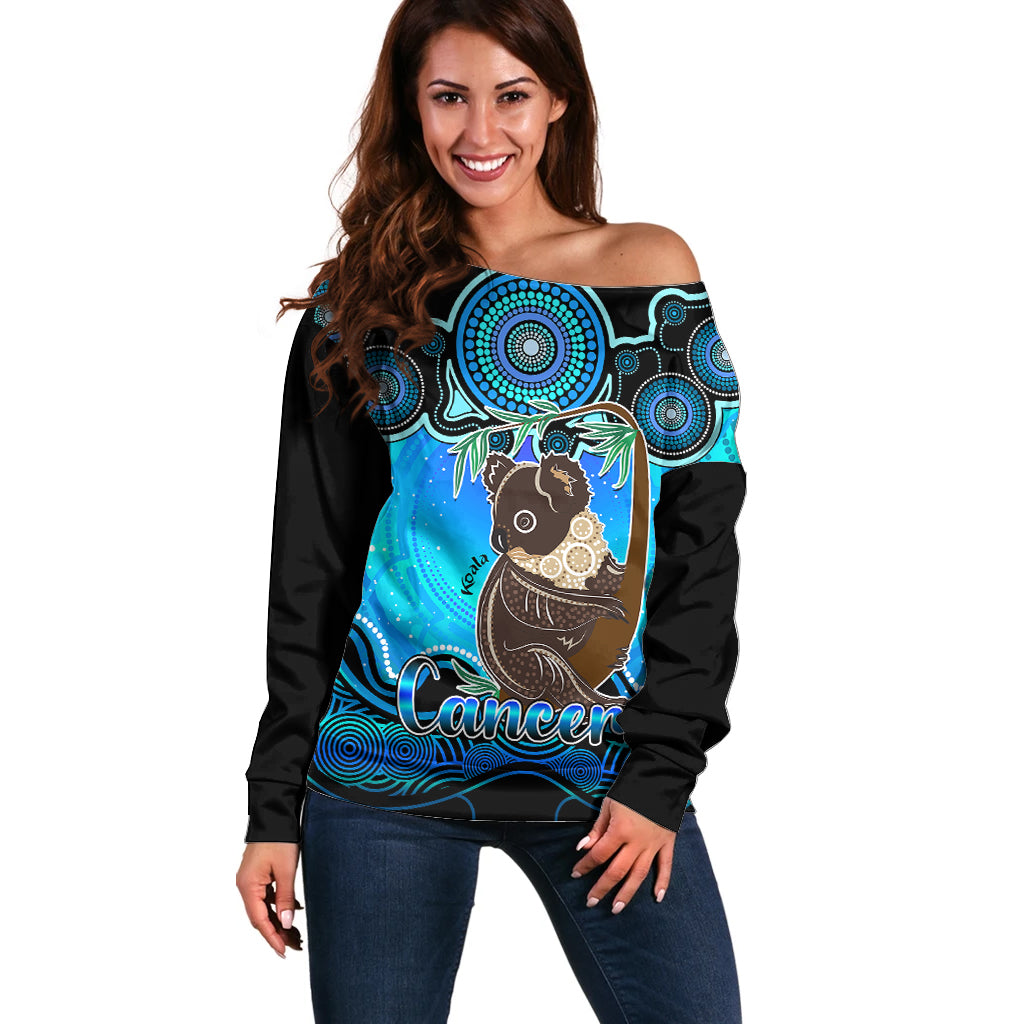 personalised-australia-cancer-koala-zodiac-off-shoulder-sweater-auz-astrology-aboriginal-aqua