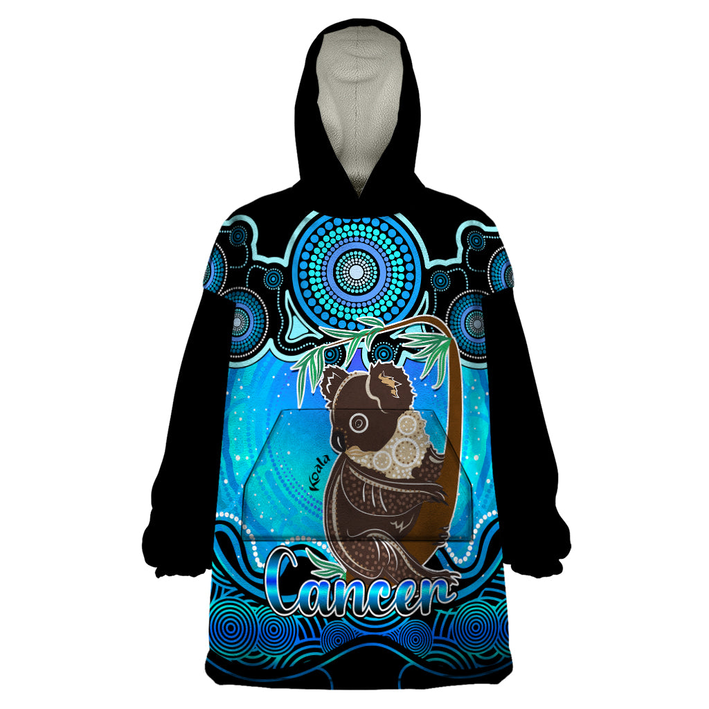 personalised-australia-cancer-koala-zodiac-wearable-blanket-hoodie-auz-astrology-aboriginal-aqua