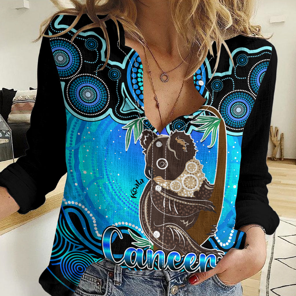 Personalised Australia Cancer Koala Zodiac Women Casual Shirt Auz Astrology Aboriginal - Aqua LT9