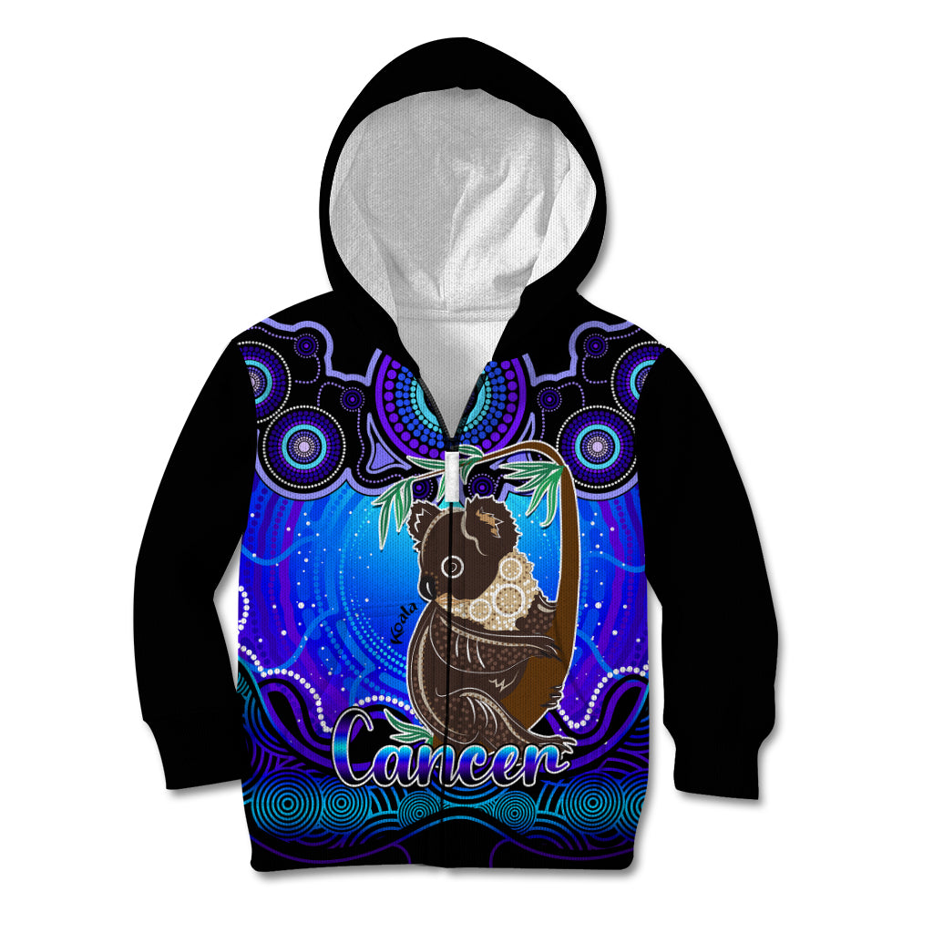 personalised-australia-cancer-koala-zodiac-kid-hoodie-auz-astrology-aboriginal-blue