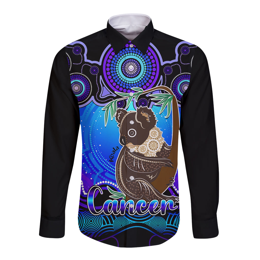 personalised-australia-cancer-koala-zodiac-long-sleeve-button-shirt-auz-astrology-aboriginal-blue