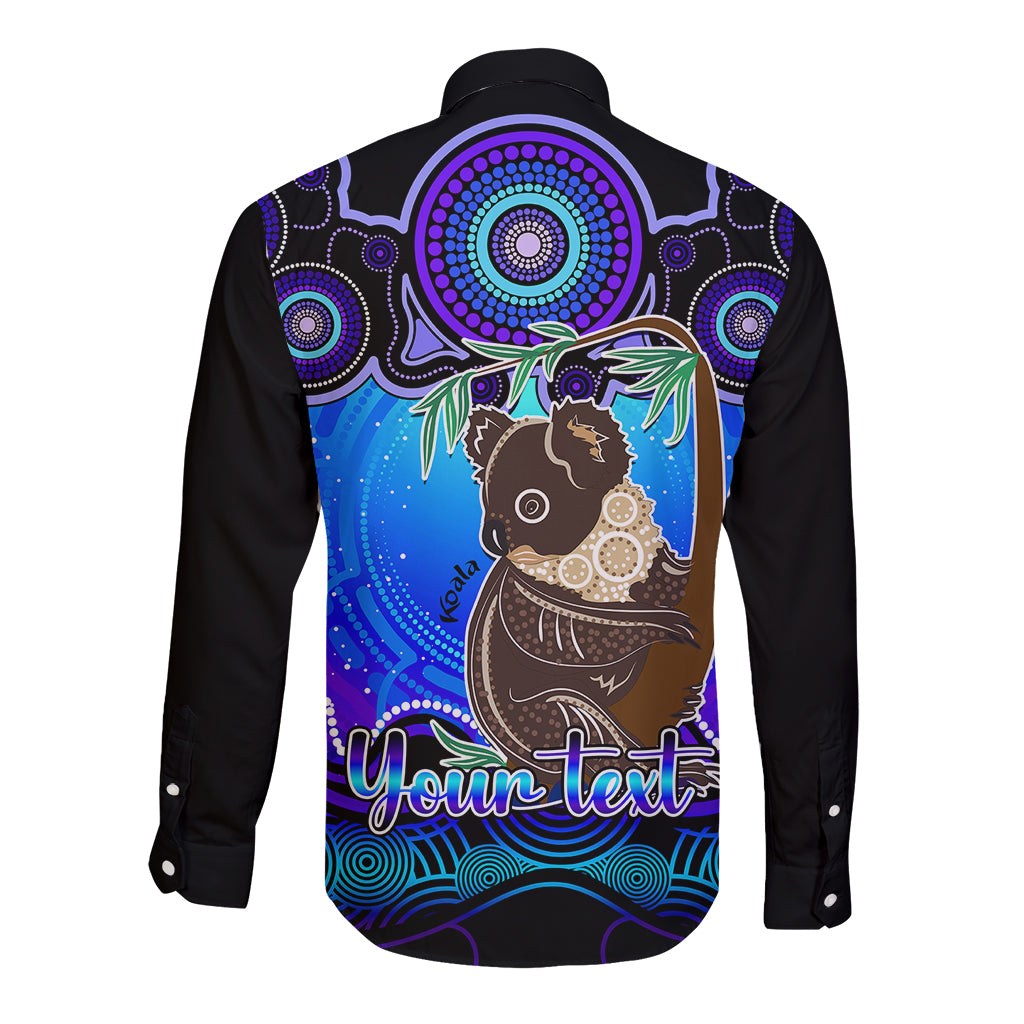 personalised-australia-cancer-koala-zodiac-long-sleeve-button-shirt-auz-astrology-aboriginal-blue