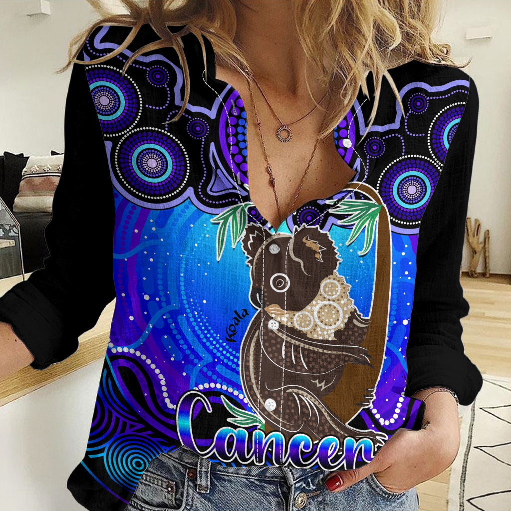 Personalised Australia Cancer Koala Zodiac Women Casual Shirt Auz Astrology Aboriginal - Blue LT9