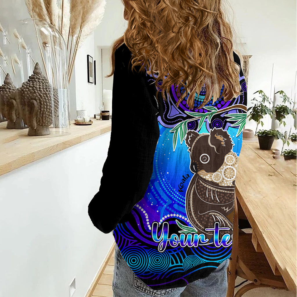 Personalised Australia Cancer Koala Zodiac Women Casual Shirt Auz Astrology Aboriginal - Blue LT9