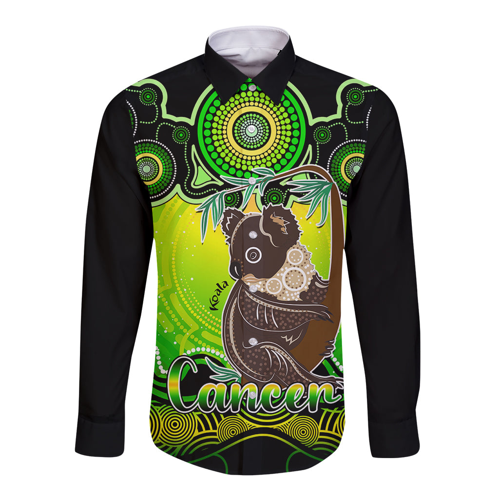 personalised-australia-cancer-koala-zodiac-long-sleeve-button-shirt-auz-astrology-aboriginal-green