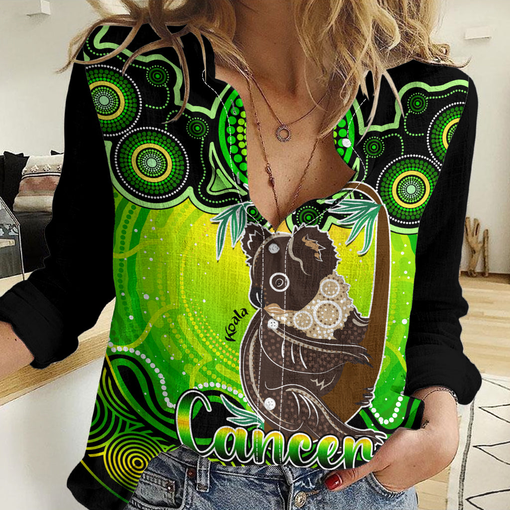 Personalised Australia Cancer Koala Zodiac Women Casual Shirt Auz Astrology Aboriginal - Green LT9