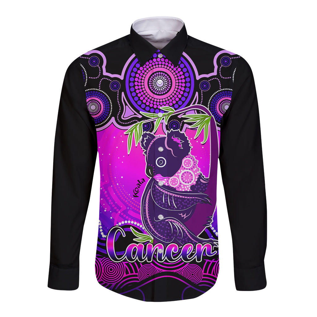 personalised-australia-cancer-koala-zodiac-long-sleeve-button-shirt-auz-astrology-aboriginal-magenta