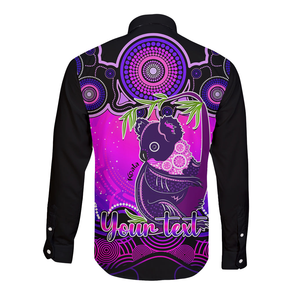 personalised-australia-cancer-koala-zodiac-long-sleeve-button-shirt-auz-astrology-aboriginal-magenta