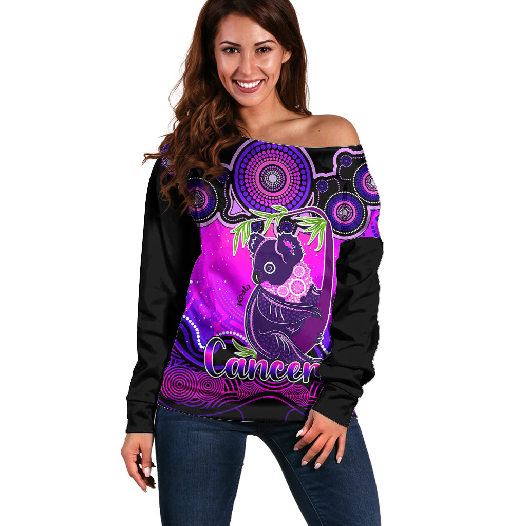 personalised-australia-cancer-koala-zodiac-off-shoulder-sweater-auz-astrology-aboriginal-magenta