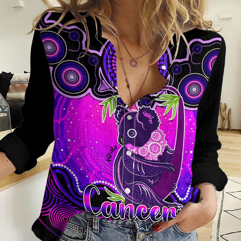 Personalised Australia Cancer Koala Zodiac Women Casual Shirt Auz Astrology Aboriginal - Magenta LT9