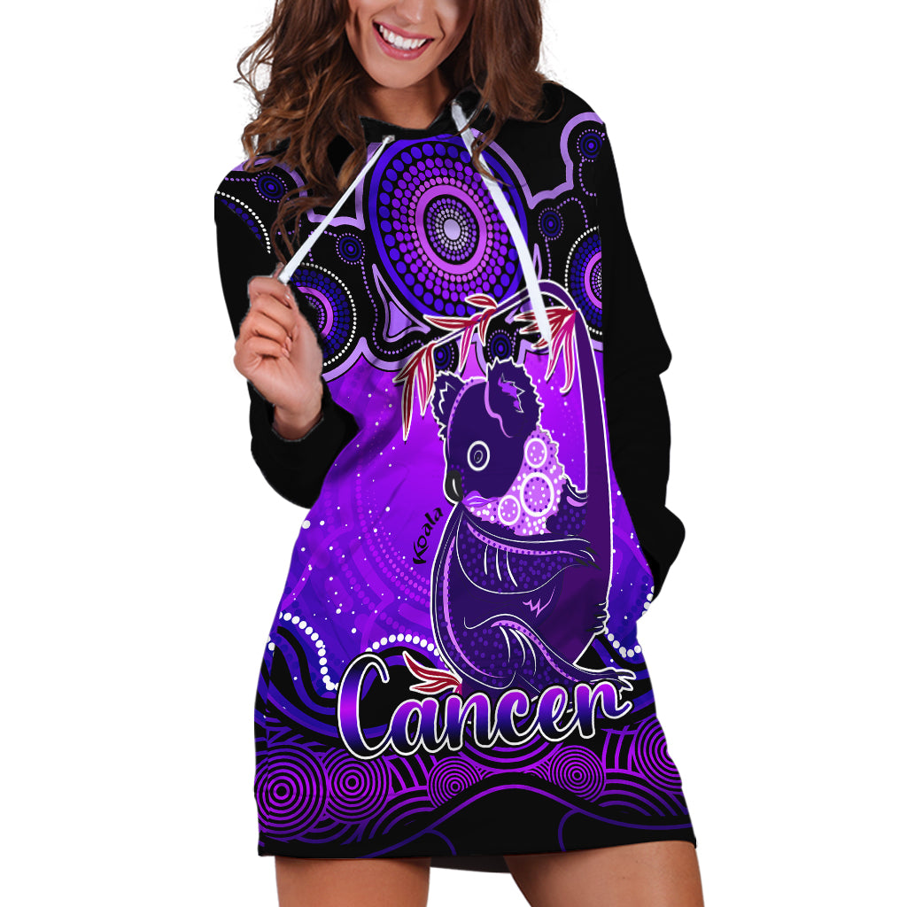 personalised-australia-cancer-koala-zodiac-hoodie-dress-auz-astrology-aboriginal-purple