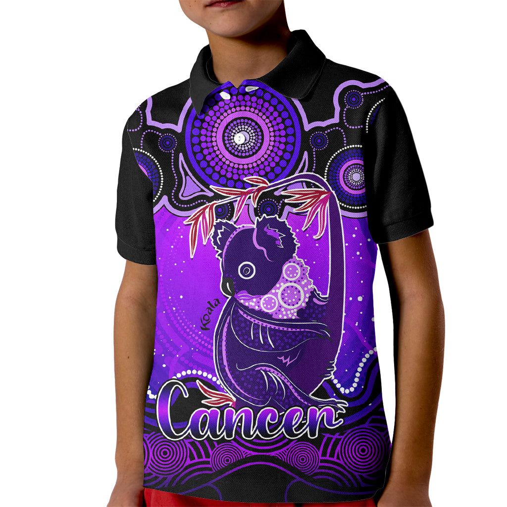 personalised-australia-cancer-koala-zodiac-kid-polo-shirt-auz-astrology-aboriginal-purple