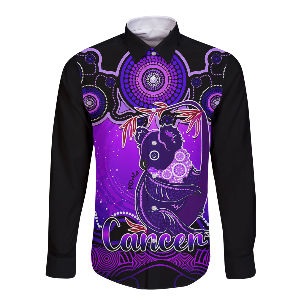 personalised-australia-cancer-koala-zodiac-long-sleeve-button-shirt-auz-astrology-aboriginal-purple