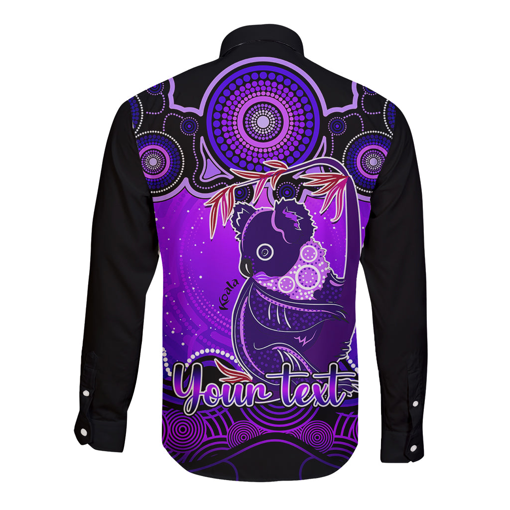 personalised-australia-cancer-koala-zodiac-long-sleeve-button-shirt-auz-astrology-aboriginal-purple