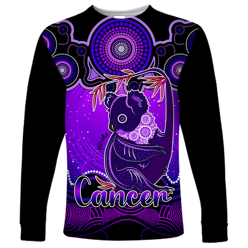 personalised-australia-cancer-koala-zodiac-long-sleeve-shirt-auz-astrology-aboriginal-purple