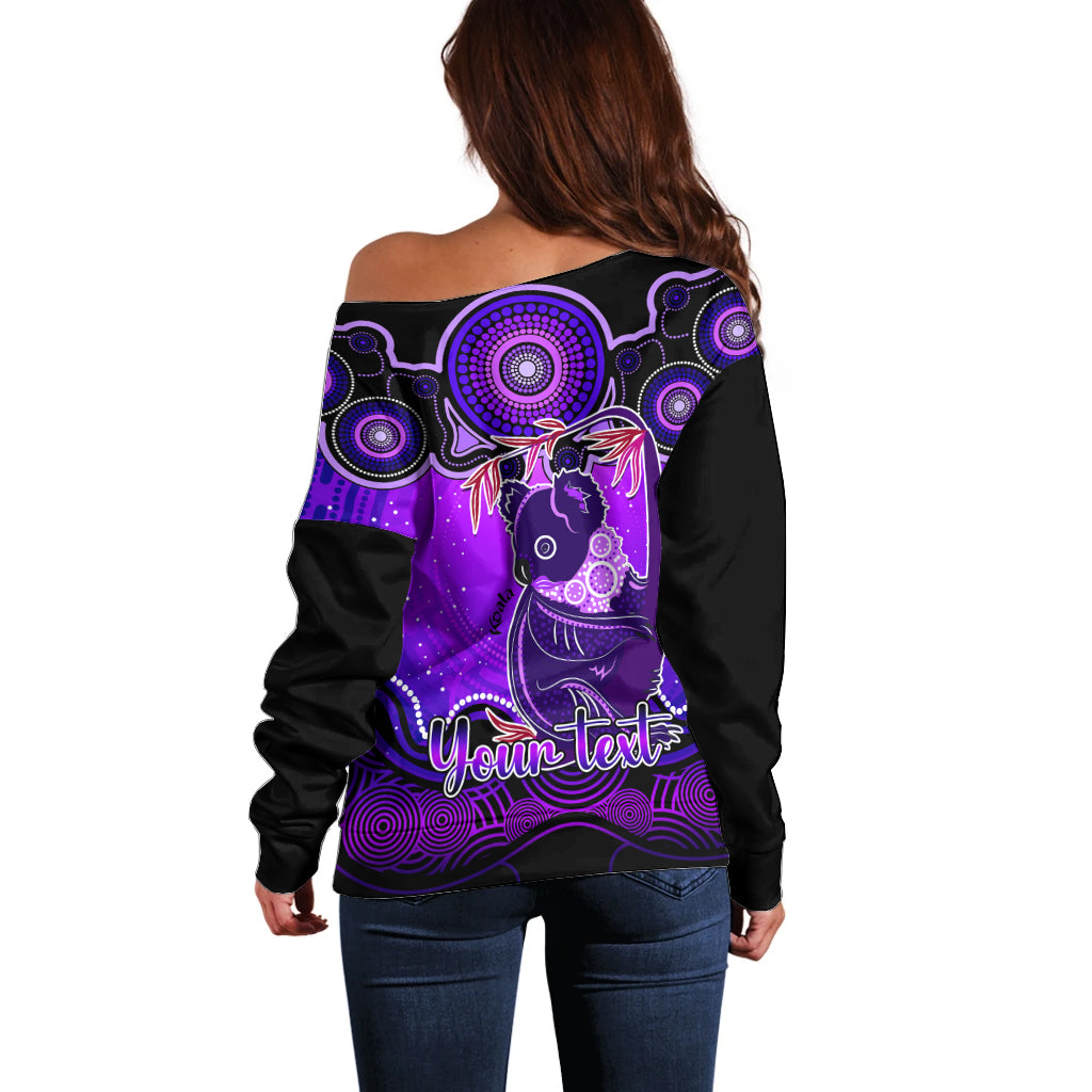 personalised-australia-cancer-koala-zodiac-off-shoulder-sweater-auz-astrology-aboriginal-purple