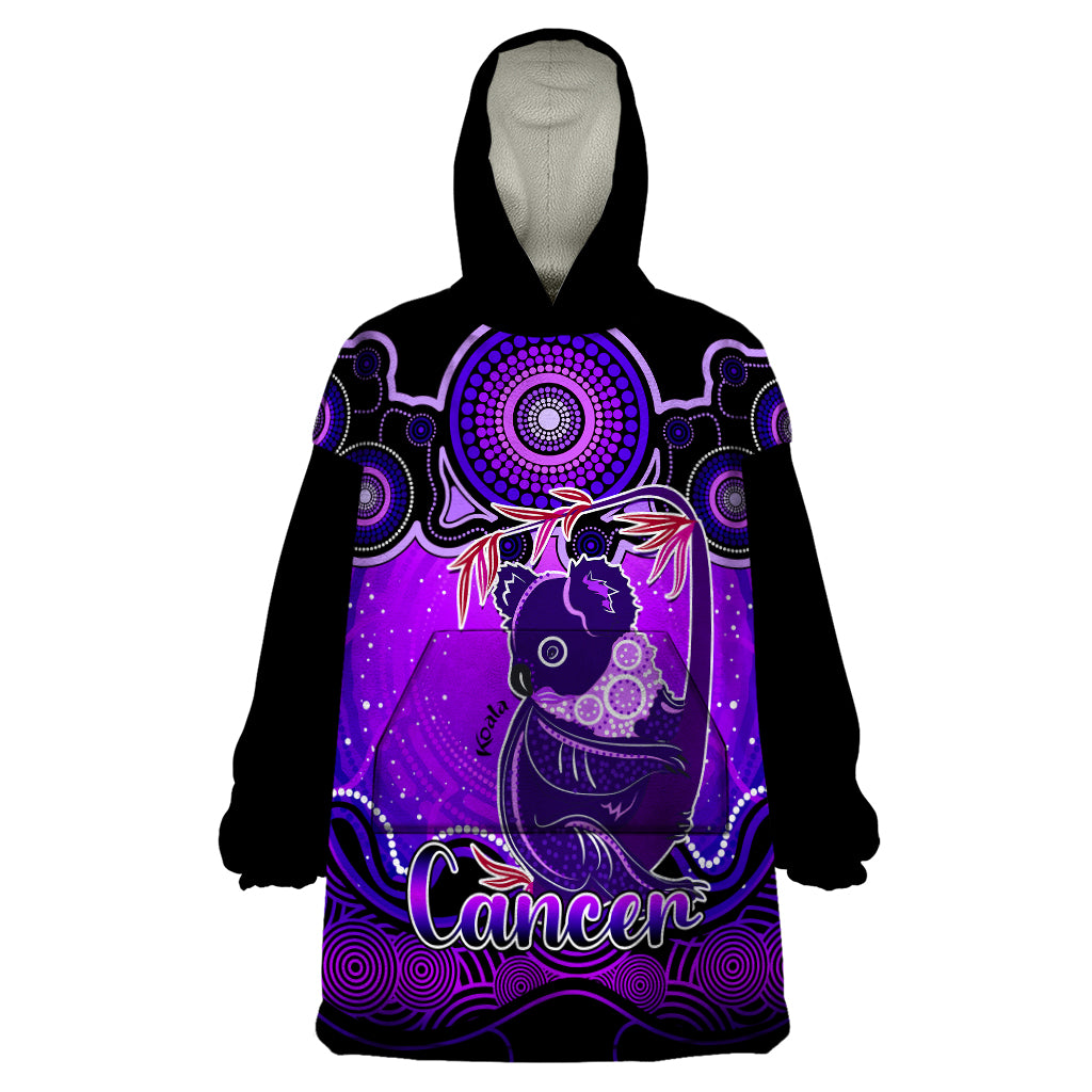 personalised-australia-cancer-koala-zodiac-wearable-blanket-hoodie-auz-astrology-aboriginal-purple