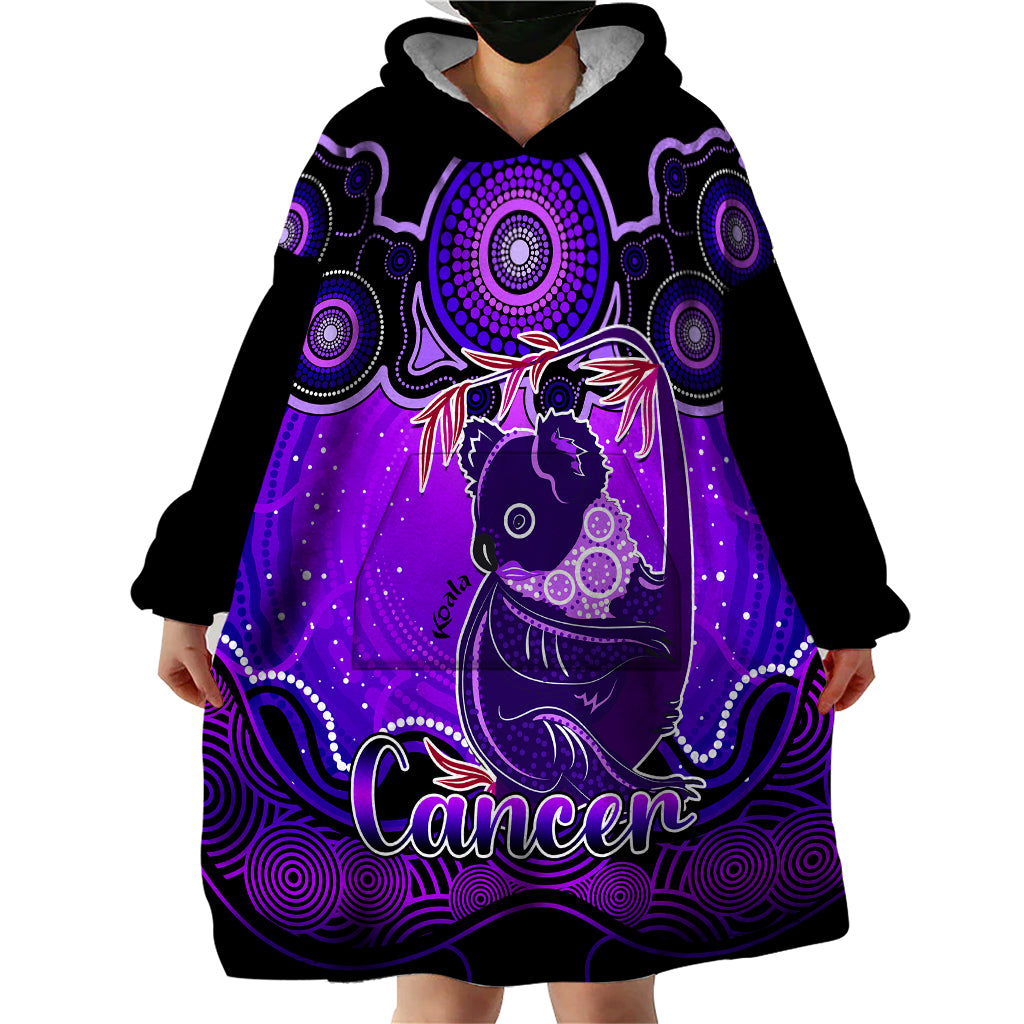 personalised-australia-cancer-koala-zodiac-wearable-blanket-hoodie-auz-astrology-aboriginal-purple