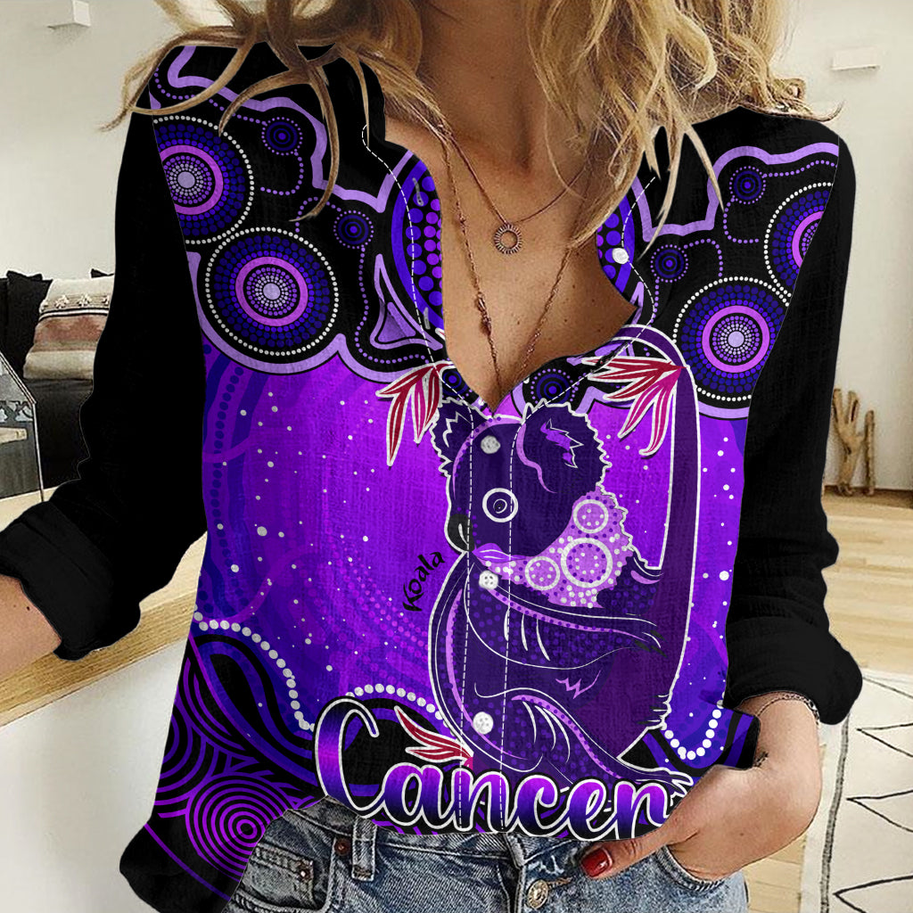 Personalised Australia Cancer Koala Zodiac Women Casual Shirt Auz Astrology Aboriginal - Purple LT9