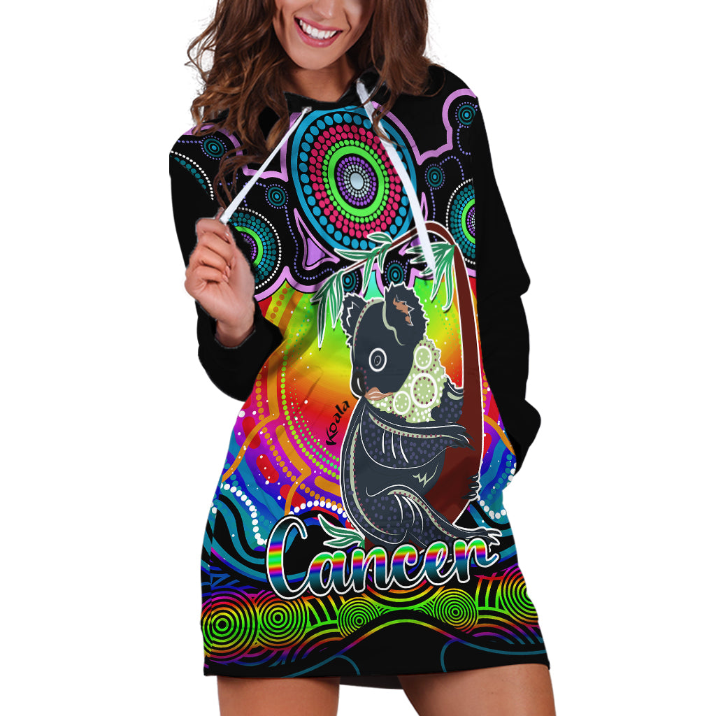 personalised-australia-cancer-koala-zodiac-hoodie-dress-auz-astrology-aboriginal-rainbow