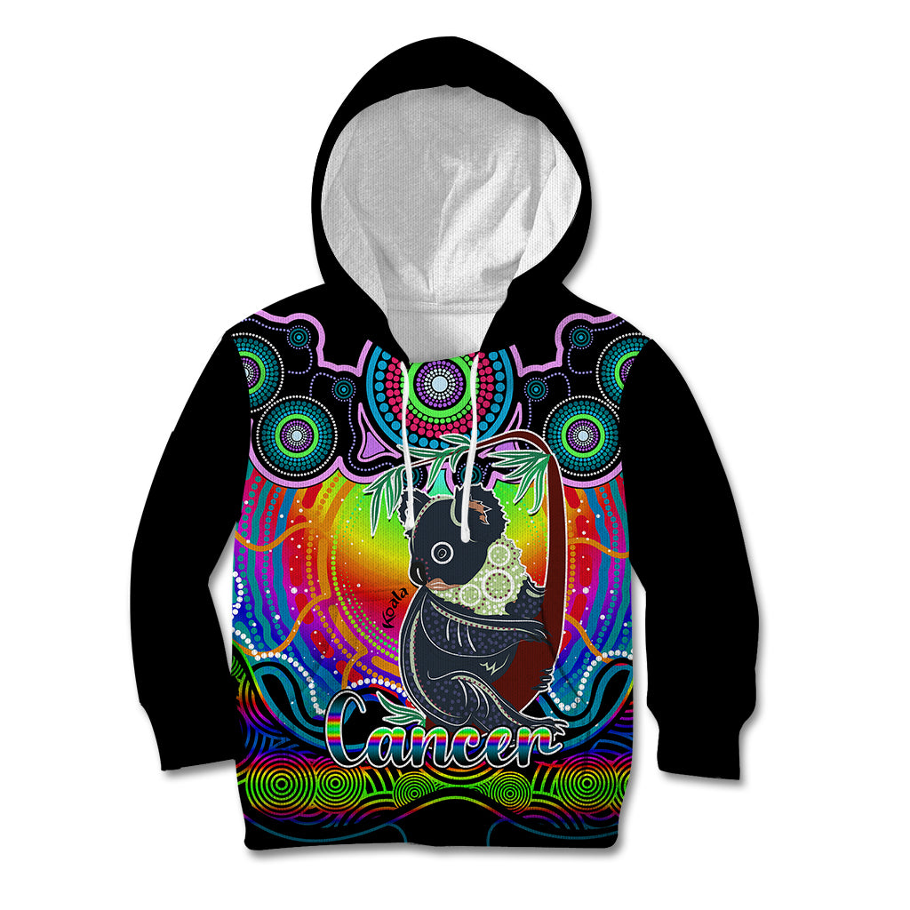 personalised-australia-cancer-koala-zodiac-kid-hoodie-auz-astrology-aboriginal-rainbow