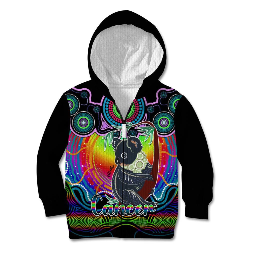 personalised-australia-cancer-koala-zodiac-kid-hoodie-auz-astrology-aboriginal-rainbow