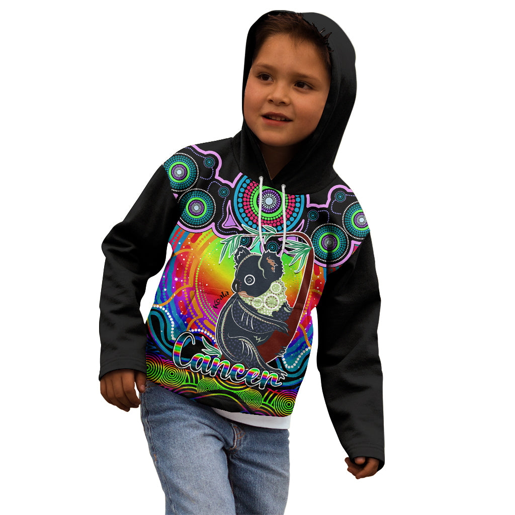 personalised-australia-cancer-koala-zodiac-kid-hoodie-auz-astrology-aboriginal-rainbow