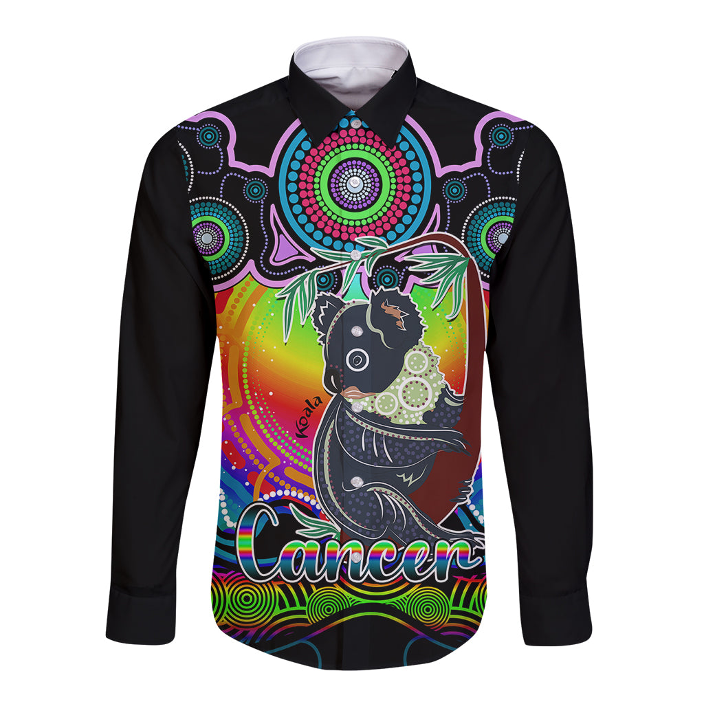 personalised-australia-cancer-koala-zodiac-long-sleeve-button-shirt-auz-astrology-aboriginal-rainbow