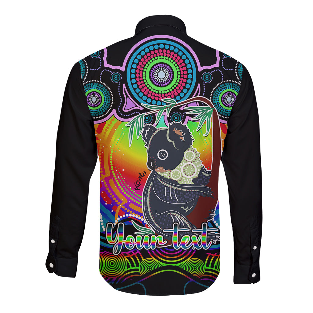 personalised-australia-cancer-koala-zodiac-long-sleeve-button-shirt-auz-astrology-aboriginal-rainbow