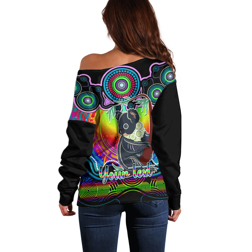 personalised-australia-cancer-koala-zodiac-off-shoulder-sweater-auz-astrology-aboriginal-rainbow