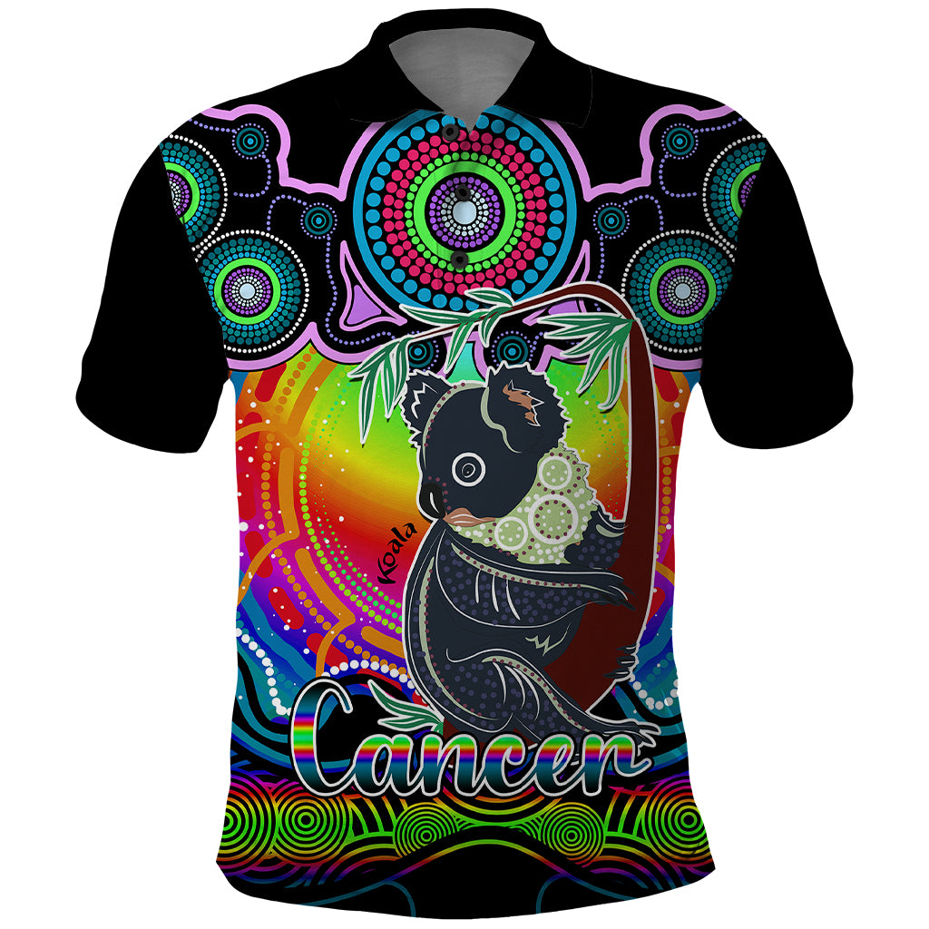 personalised-australia-cancer-koala-zodiac-polo-shirt-auz-astrology-aboriginal-rainbow