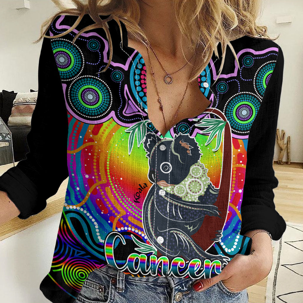 Personalised Australia Cancer Koala Zodiac Women Casual Shirt Auz Astrology Aboriginal - Rainbow LT9