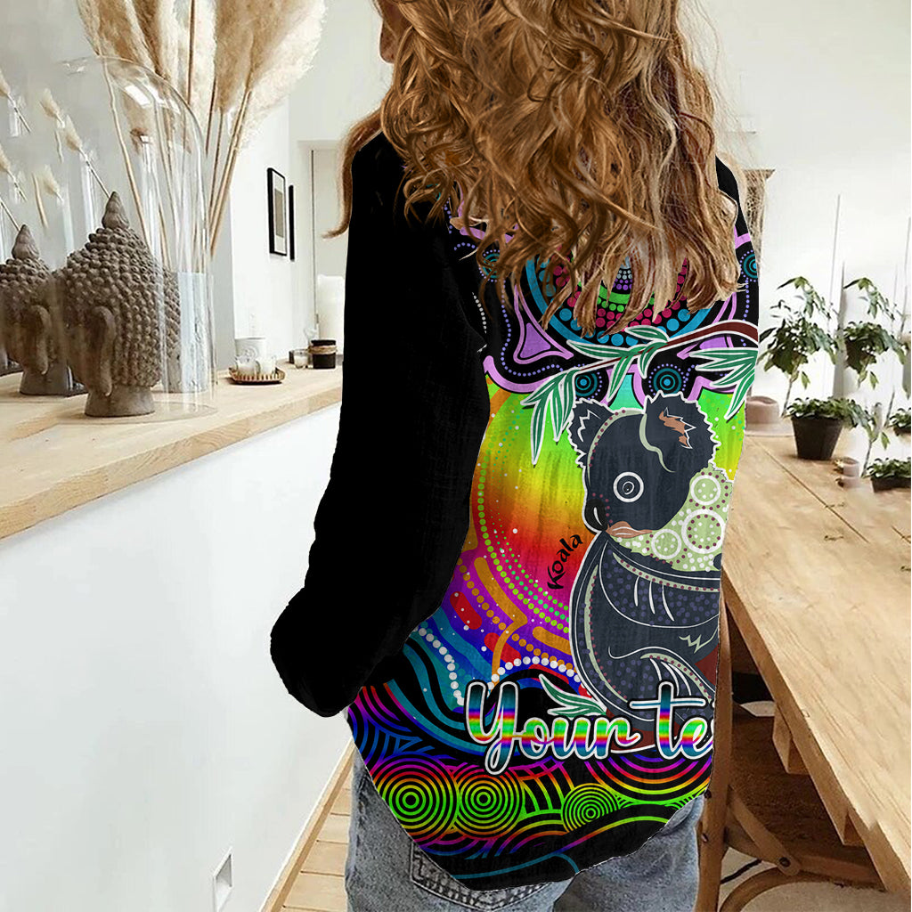 Personalised Australia Cancer Koala Zodiac Women Casual Shirt Auz Astrology Aboriginal - Rainbow LT9