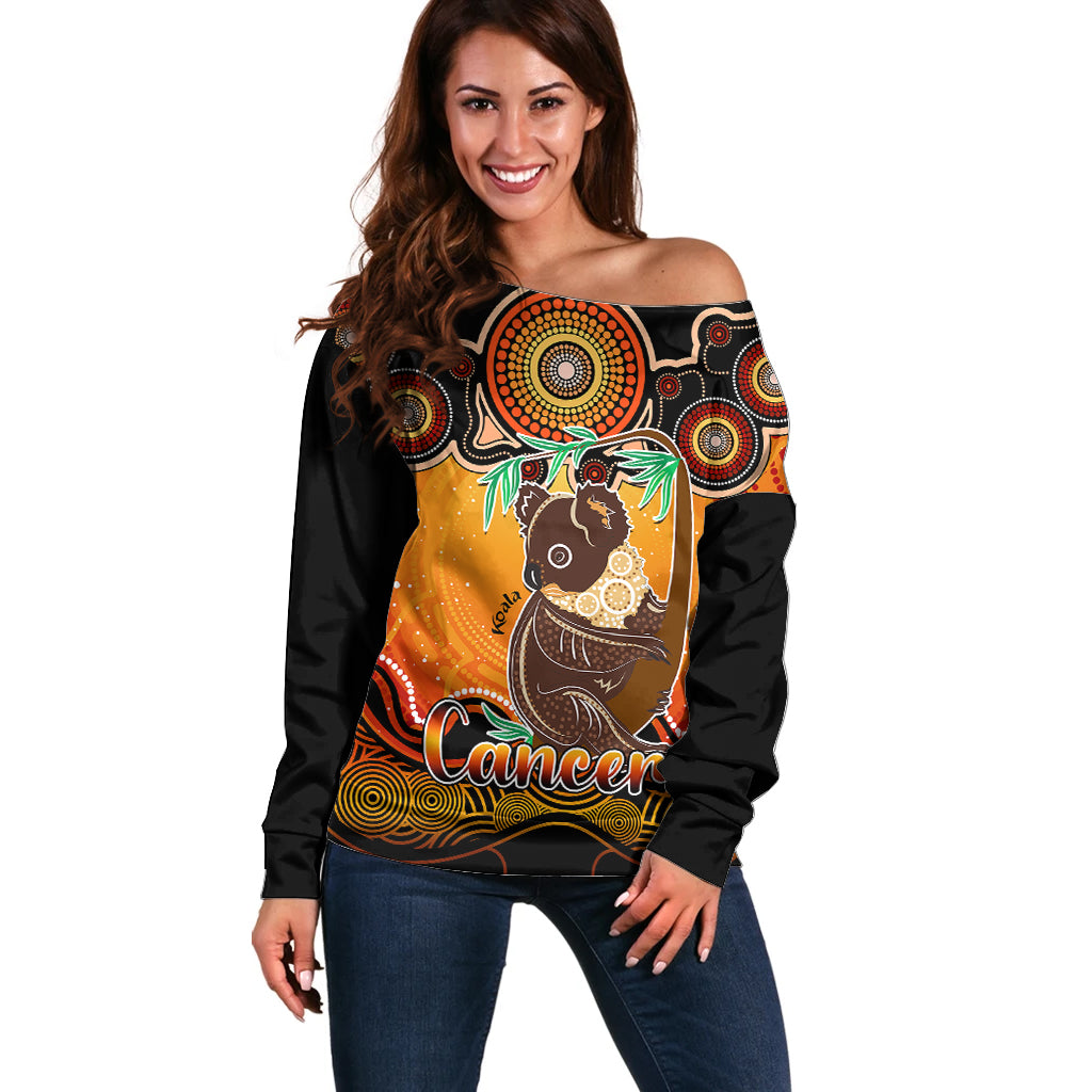 personalised-australia-cancer-koala-zodiac-off-shoulder-sweater-auz-astrology-aboriginal-red