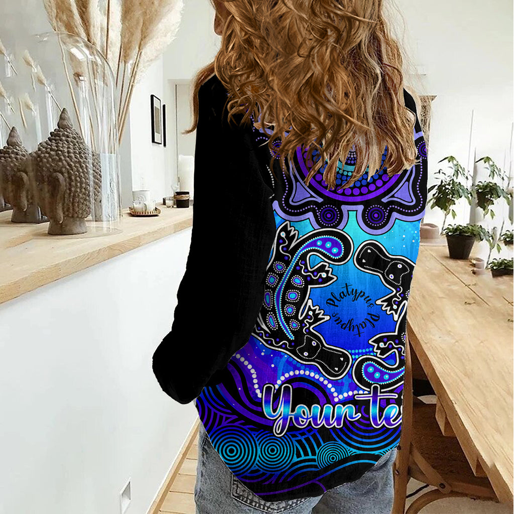 Personalised Australia Pisces Platypus Zodiac Women Casual Shirt Auz Astrology Aboriginal - Blue LT9