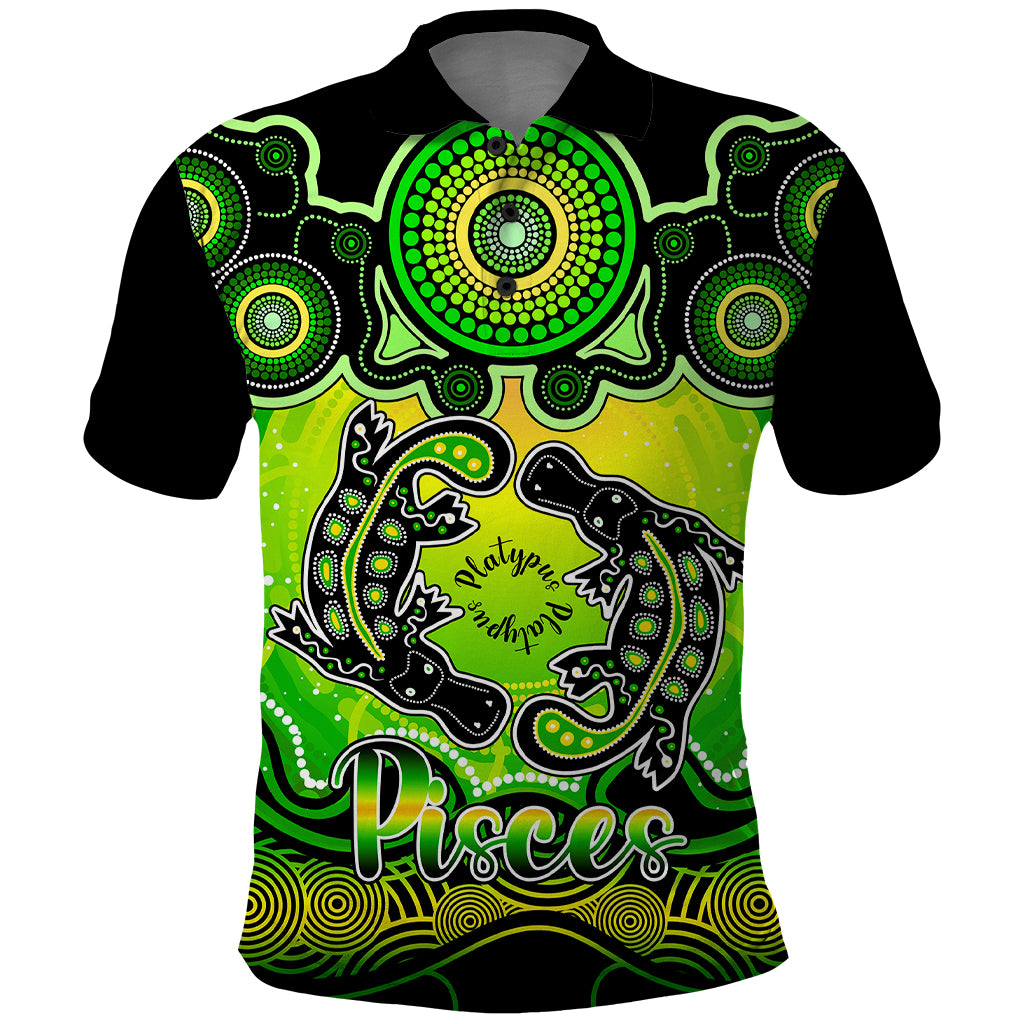 personalised-australia-pisces-platypus-zodiac-polo-shirt-auz-astrology-aboriginal-green