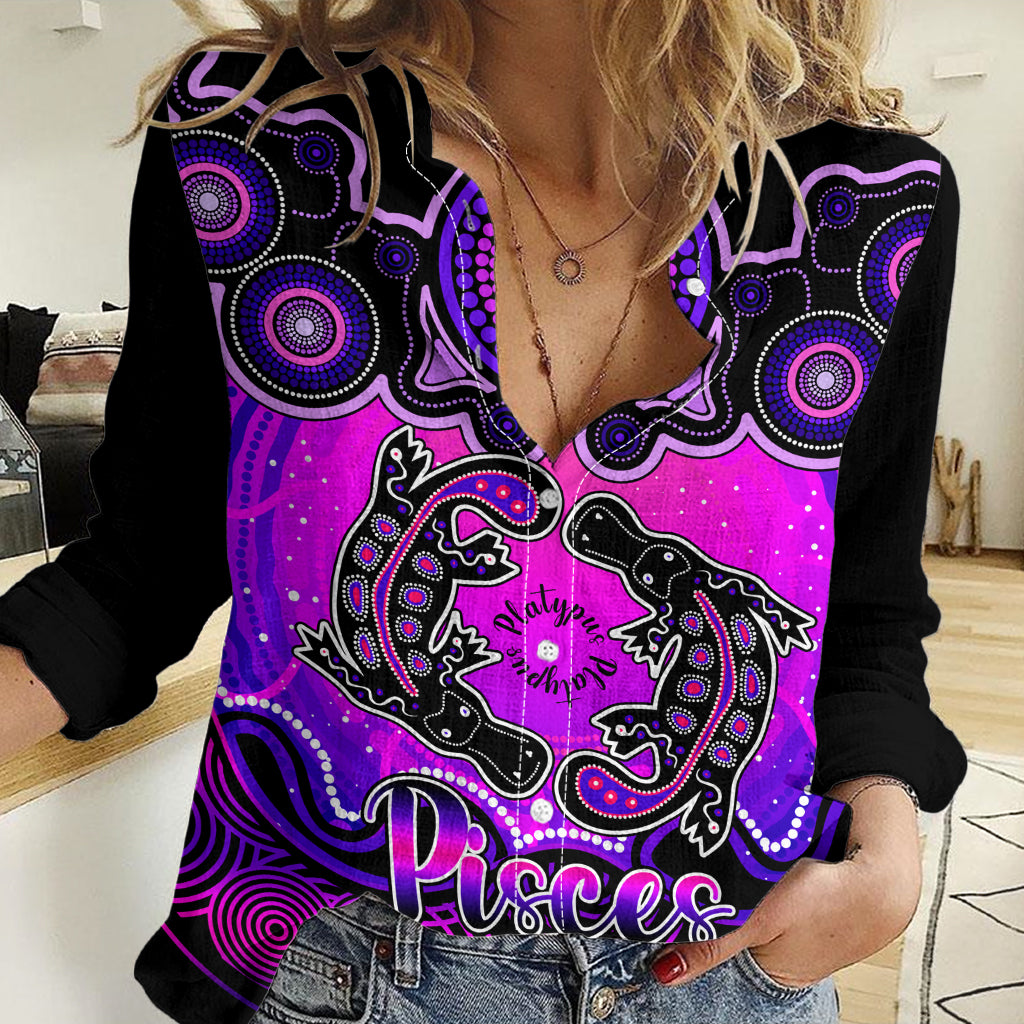 Personalised Australia Pisces Platypus Zodiac Women Casual Shirt Auz Astrology Aboriginal - Magenta LT9